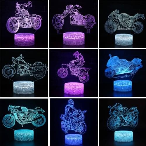 Cool Transportation Motorcycle 3d LED Light 7/16 Colors LED Night Light for Kids Children Bedroom Decor Xmas Birthday Gifts Toys