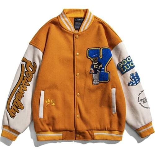 Cartoon Letter Embroidery Baseball Uniform Jacket Men 2021 Fall Casual Couple Stand Collar Hip Hop Mens Fashion Clothing Trends