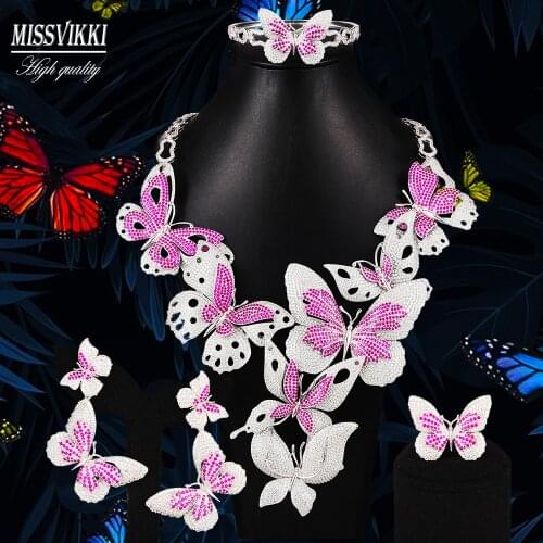 Missvikki New Luxury Big Butterflies Pendant Necklace Earrings Ring Bracelet Jewelry Set for Women Wedding Anniversary Gift 2020