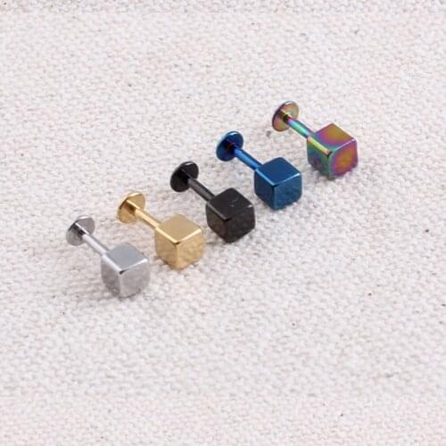 Alisouy hot fashion earrings 316L Stainless Steel Square Cube Lip nails Body Piercing Jewelry Ear stud earrings for men