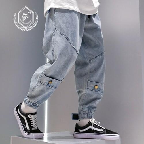 Men Loose Pockets Harem Jogger Jeans Fashion Safari Style Ankle-Length Hip Hop Jeans