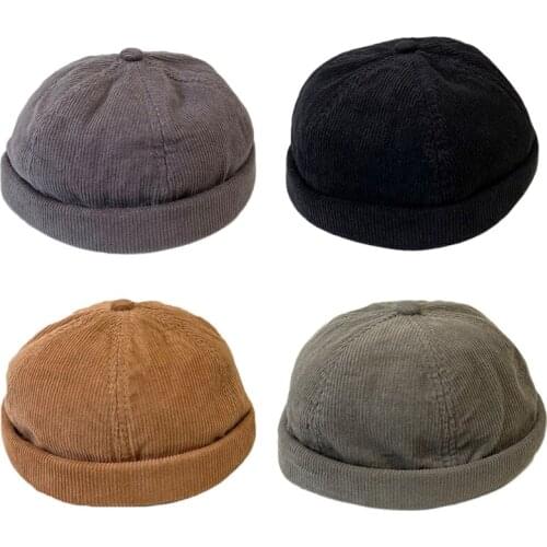 N7MF Retro Corduroy Brimless Hat Beanie Sailor Hat Outdoor w/ Adjustable Worker Hat