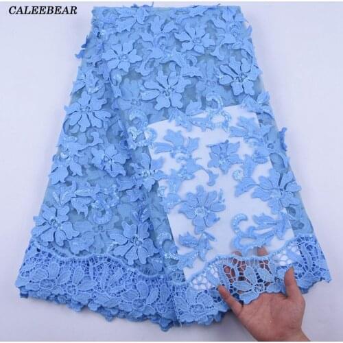 Sky Blue 2020 African Lace Fabric Latest 3D Lace Net French Mesh Milk Silk Lace Fabric Sequins Nigerian Tulle Lace Fabric S1979
