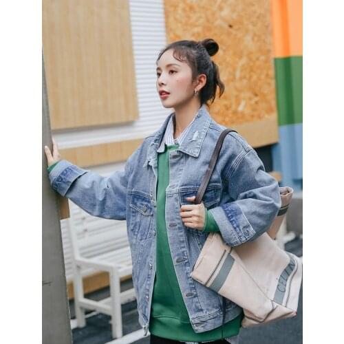 Obrix Female Casual Style Streetwear Denim Jacket Square Collar Full Sleeve Loose Comfy Outerwear For Women