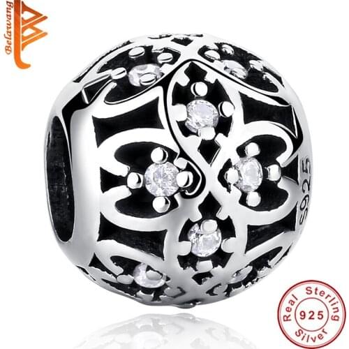 Wholesale Bead Charm Fit Original Bracelet 925 Sterling Silver Intricate Flower Openwork Ball With Clear CZ DIY Jewelry