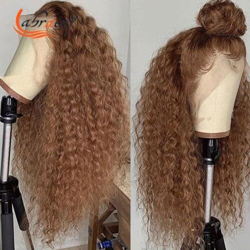 Brown Kinky Curly 13x4 HD Lace Frontal Human Hair Wigs Orange Colored Lace Front Ginger Deep Wave Wig Baby Hair For Full Woman
