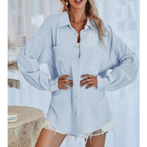 Casual Button Long Sleeve Blouse Coat 2021 Autumn Women Solid Loose Cardigan Shirt Spring Turn-Down Collar Tops Blusa Streetwear