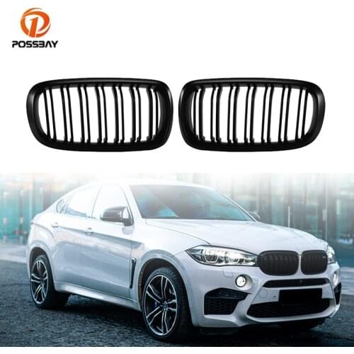2Pcs Car Front Center Racing Grilles Double Lines Matte Black Grills Car Styling for BMW X6 F16 2014 2015 2016 2017 2018-present