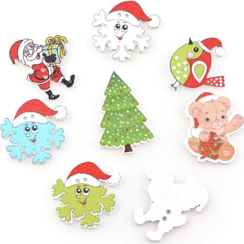 50Pc Mix Christmas Tree /Santa Claus /Snowflake Wooden Button For Decor Craft Clothes Sewing Accessories Natural DIY Creative Gi