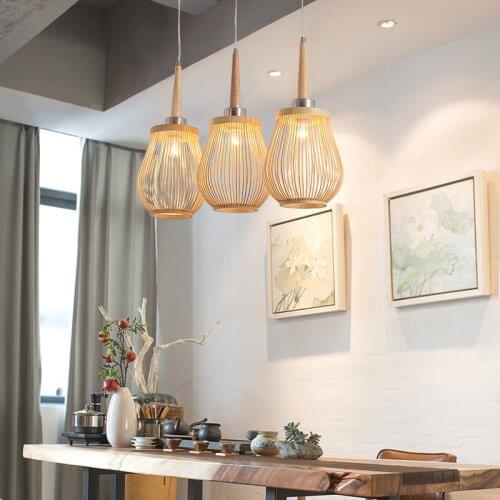 SGROW 3-Head Bamboo Lampshade Pendant Light Modern Creative Nordic Hanging Lamp for Bedroom Dinning Room Living Room Lampara