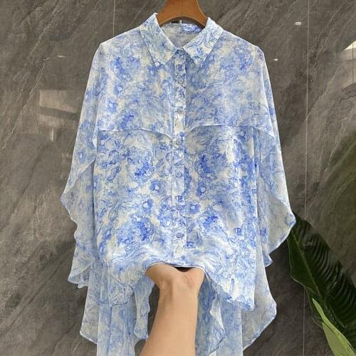 Printed mulberry silk shawl silk shirt women silk shirt women silk shirt women Tops Blouse