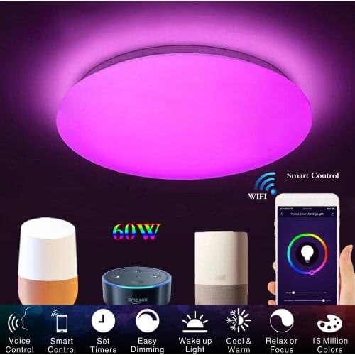Smart Modern Ceiling Light wifi Voice Control Suitable for living room bedroom kitchen, dimming color WIFI LED ceiling lamp