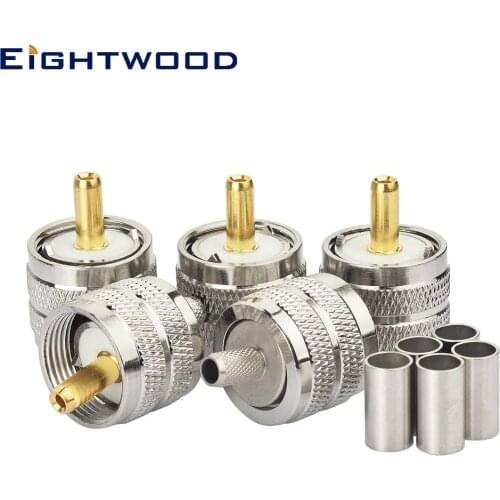 Eightwood 5PCS PL-259 Connectors Crimp PL 259 UHF Male Plug Adapter RF Coax Connector for LMR-195 RG142 RG400 RG58 Coaxial Cable
