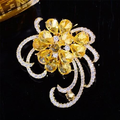 Vintage Luxury Waterdrop Zircon Flower Brooches Pins Wedding Bouquet Rhinestone Broach Womens Gift Brooch Pin Bridal Jewelry