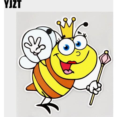 YJZT 13.2CM×13.4CM Decal Cute Queen Bee Waving Cartoon PVC Car Sticker 11C-0083