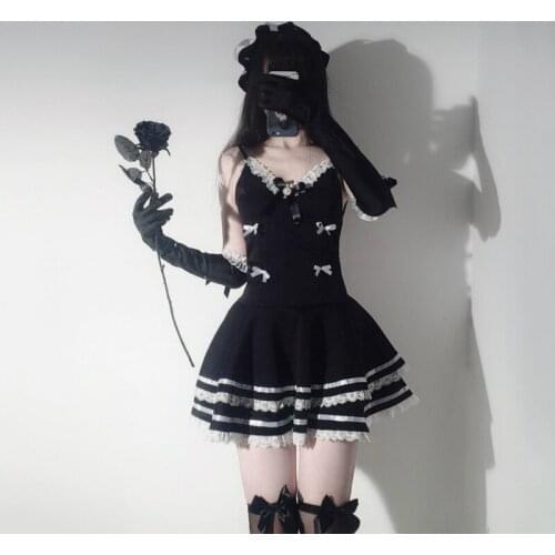 Woman with Hat and Glove New Sexy Maid Cosplay Costumes Cute Black Dress and Thong Sexy Anime School Girl Gothic Outfit for