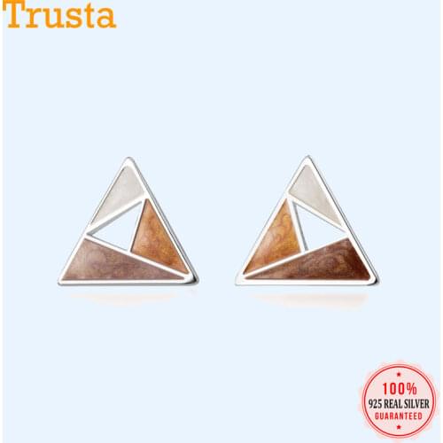 Trusta Genuine Fashion 925 Sterling Silver Earring Sweet Triangle Stud Earrings For Women Silver 925 Earrings Jewelry DS2571