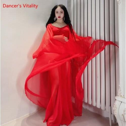 Belly Dance Suit Mesh Top Long Sleeve Split Skirt Performance Clothes Set Oriental Dancing Female Elegant Practice Clothing
