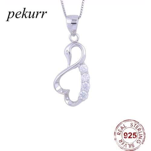 Pekurr 925 Sterling Silver Crystal Lace Heart Swan Necklaces For Women Romantic Zircon Heart Pendants Wedding Fashion Jewelry