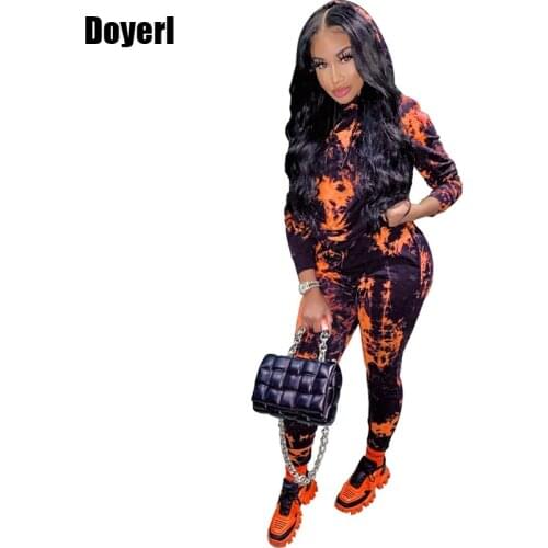 Autumn Winter Two Piece Set Women Tracksuit Tie Dye Hoodie and Pants Set Fashion Sweat Suit 2 Piece Casual Outfit Sets for Women