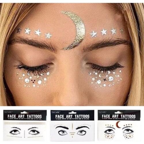 Gold silver 2021 New Gold Face Temporary Tattoo Waterproof Blocked Freckles Makeup Stickers Eye Decal Wholesale