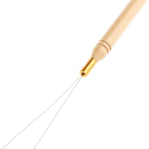 Pack of 10,Wooden Handle Hair Extensions Loop Pulling Threader+Rings