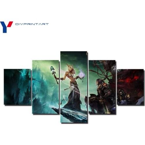 World of Warcraft Elves 5 Pieces Wall Canvas Game Poster Art Living Room Decoration A0998