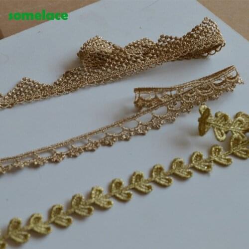 5YDS,10YDS/LOT 1cm and 1.8cm Wide Wedding Dress Gold Wavy Flower Fluorescent Lace Gold Line Embroidery Lace Accessories Trim