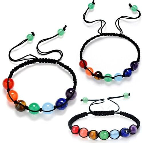 7 Chakra 6/8mm Beads Tiger Eye Lapis Beaded Bracelets Adjustable Braided Rope Healing Balance Yoga Charm Women Bracelet
