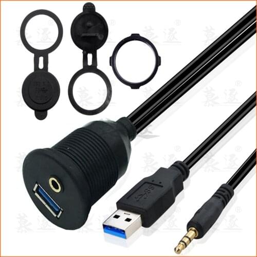 Car Dash Board Mount 3.5mm USB 2.0 &3.0 AUX Socket Extension Lead Panel Cable 1m/2m