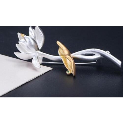 Volta Van 925 Sterling Silver Vintage Brooches Fine Jewelry Pins 2021 New Elegant Lotus Flower Original Design Concise Brooch