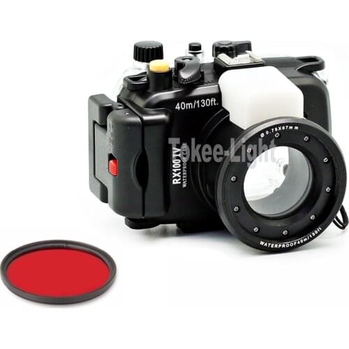 40 meters 130ft Underwater Waterproof Housing Diving Camera Case Bag for Sony RX100 IV M4 housing carema With 67mm Red filter