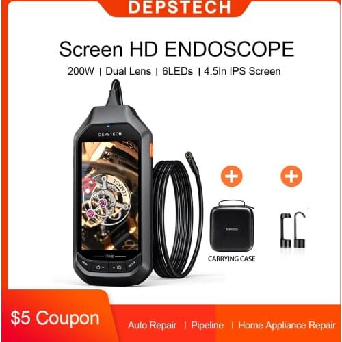 DEPSTECH Dual Lens DS450 4.5in IPS Screen Digital Endoscope Waterproof Inspection Camera with 6 Adjustable LED Lights Borescope