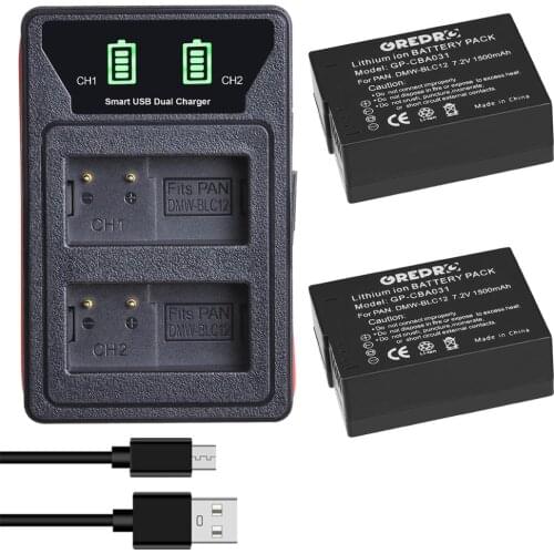 2Pcs DMW-BLC12 DMW-BLC12E DMW BLC12 Battery + LED Dual Charger with type-C port for Panasonic GX8 FZ1000 FZ200 FZ300 G5 G6 G7