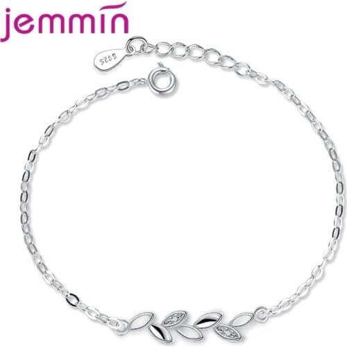 Elegance 925 Sterling Silver Women Bracelets Lucky Leaf Tree Olive Branch CZ Crystal Charms with Extender Bangles Hot Sale