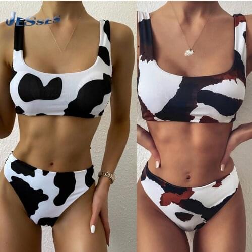 Hot Sale 2021 Sexy Woman Bikinis Cow Print Biqinis Swimming Set Female Push Up Brazilian Swimsuit Summer 2 Piece Lady Bath Suits