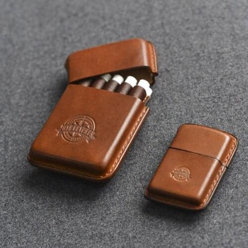 Boutique Cowhide Handmade Cigarette Box Lighter Holster Detachable Mens Creative Gift Soft Portable 10 Sticks Cigarettes Boxes