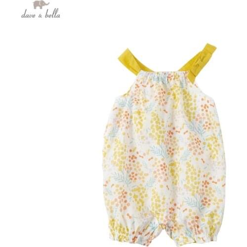 DBJ17757 dave bella summer new born baby girls fashion bow floral print jumpsuits infant toddler clothes children romper 1 piece