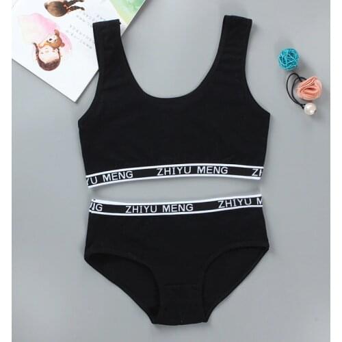 Bra Set for Student Puberty Vest Brassiere Bras and Solid Color for Girls 2020 Solid Color Children 8-14 Years Hipster 1 Set