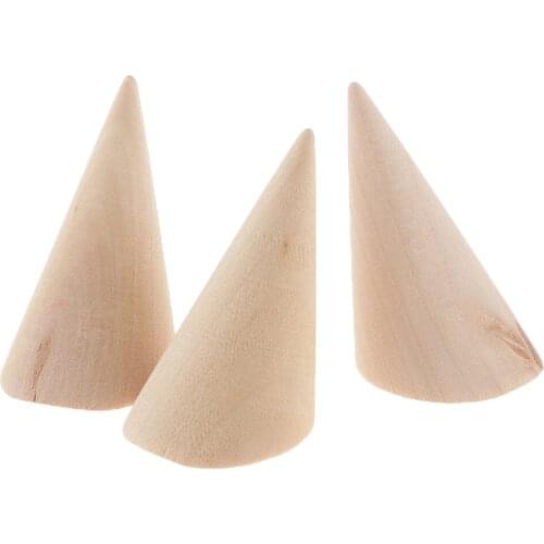 Natural Wood Cone Ring Display Jewelry Stand Holder 3PCS/Lot 2.7x5.6cm Wooden Storage Case Rings Jewelry Display