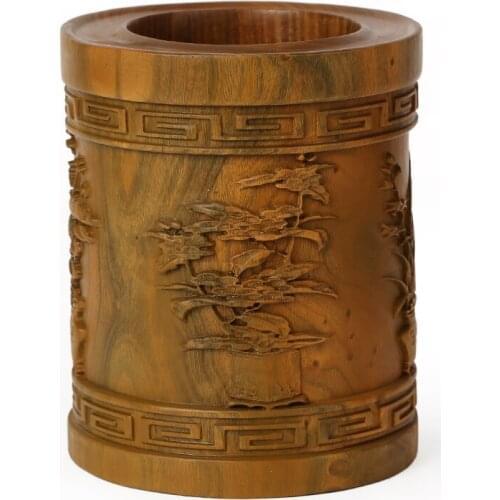 Mahogany wood crafts meilanzhuju green pen stationery feng shui ornaments carving new year gift