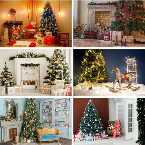 Laeacco Photophone Christmas Backdrops For Photography Tree Lights Fireplace Gifts Chair Photo Backgrounds Party Photozone Props