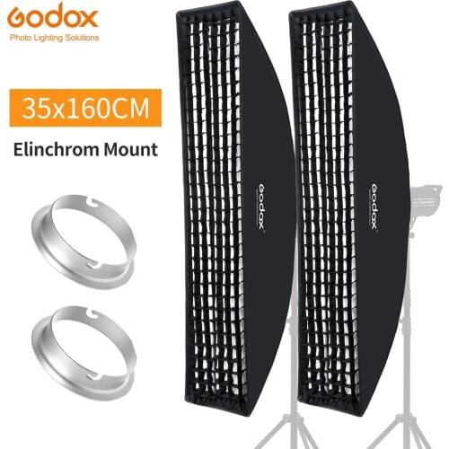 2PCS Godox 35x160cm 14"x63" Strip Beehive Honeycomb Grid Softbox with Elinchrom Mount for Elinchrom Studio Flash