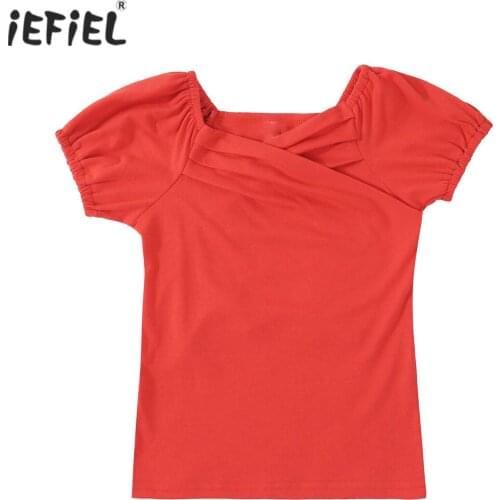 Summer Kids T Shirts For Girls Korean Cute Puff Short Sleeve Crisscross Front Tops Baby Girl T-shirt Princess Children Clothing