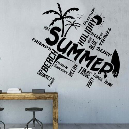 Summer Travel Quotes Wall Vinyl Decal Word Cloud Beach Home Decor Unique Surf Murals Lettering Large Size Living Room LC1584