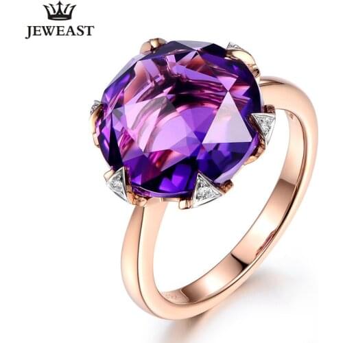 ML Natural Amethyst 18K Pure Gold 2020 New Hot Selling Top Ring Women Heart Shape Ring For Ladies Woman Genuine Jewelry