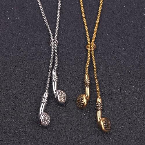 Hip Hop Fashion Jewelry Men Necklace Music Headphone Pendant Necklaces Cool Gifts Mens Long Chain Gold Silver Color Women Men