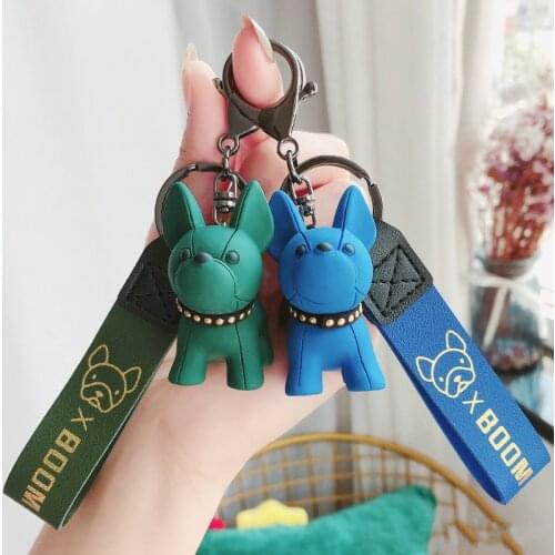 Fashion French Bulldog Keychain PU Leather Dog cute Keychains for Women ladies Bag Pendant Trinket Mens Car Key Ring Key Chain