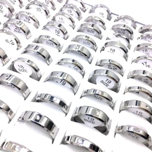 MixMax 50pcs/Lot Top Mens Womens Couple Rings Rhinestone Stainless Steel Band Fashion Jewelry Party Favor Wholesale Gifts