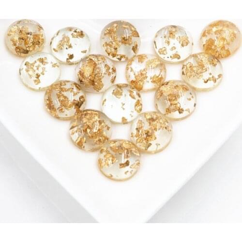 New Fashion 40pcs 8mm 10mm 12mm Transparent Colors Built-in metal Gold Color foil Flat back Resin Cabochons Cameo